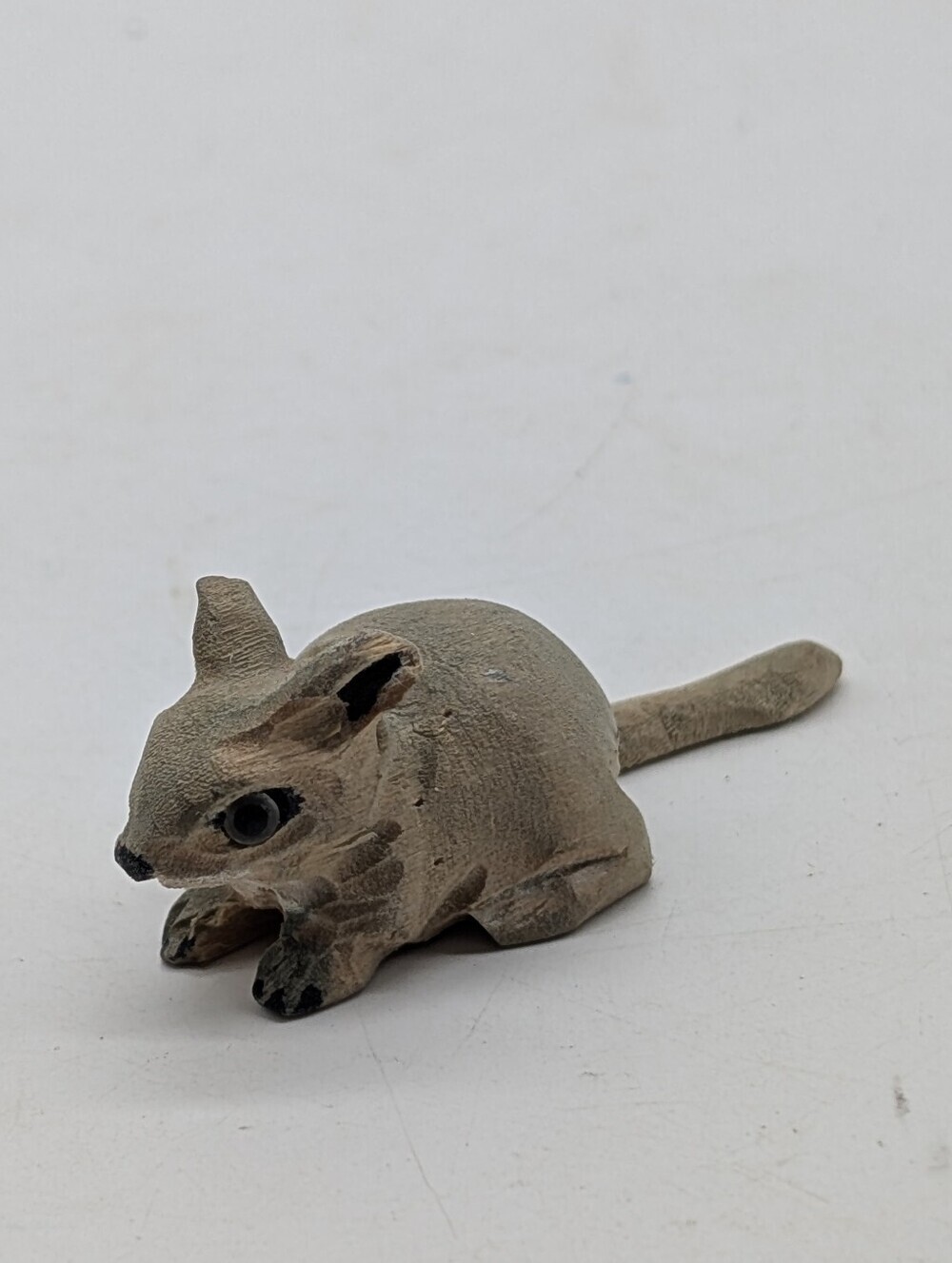 Vintage 1980s Miniature Hand-Carved Wood Chipmunk Mouse Figurine
